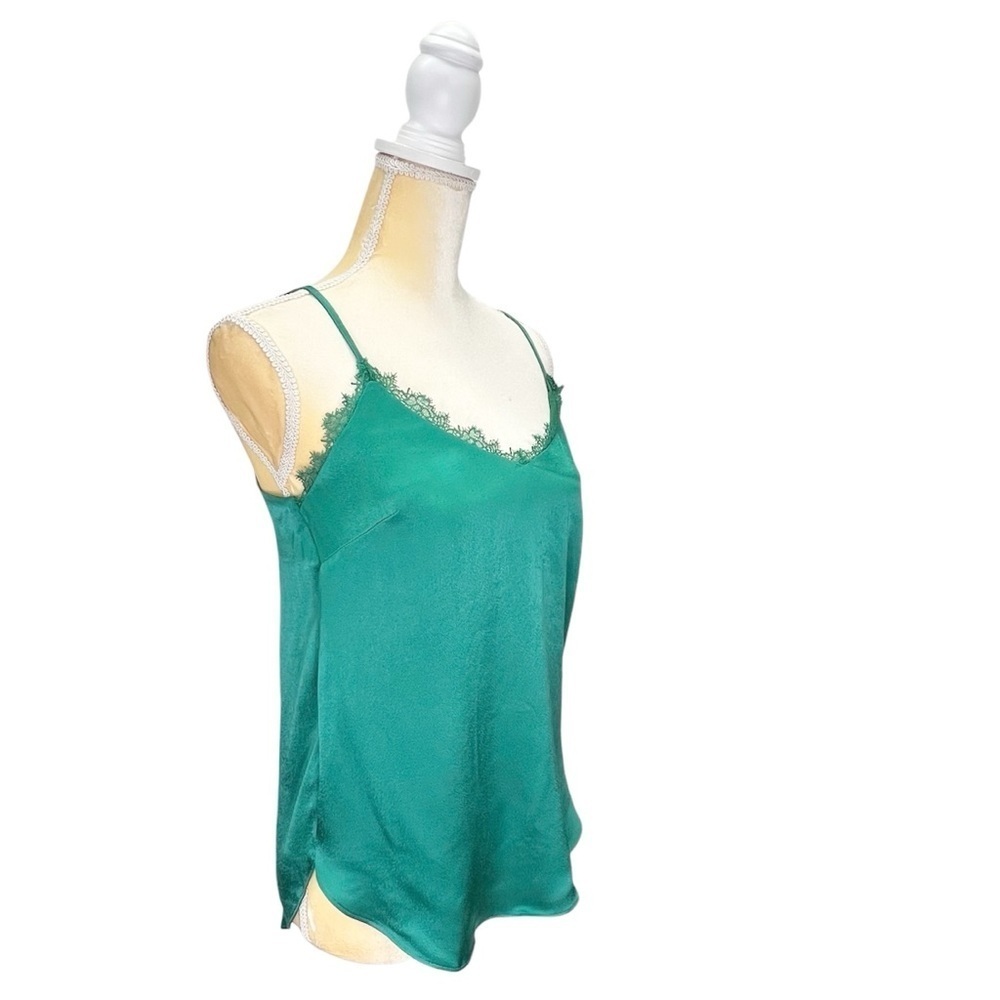 NEW Floreat for Anthropologie Green Satin Camisole Size XS Lace Trim New